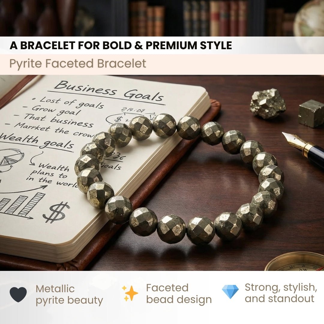 Pyrite Faceted Bracelet Attract Money & Wealth Fast (8mm Beads) - plusvalueindia