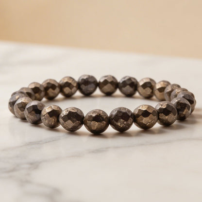 Pyrite Faceted Bracelet Attract Money & Wealth Fast (8mm Beads) - plusvalueindia