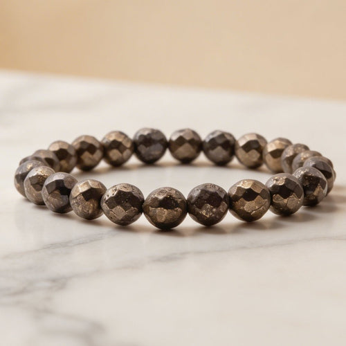 Pyrite Faceted Bracelet Attract Money & Wealth Fast (8mm Beads) - plusvalueindia