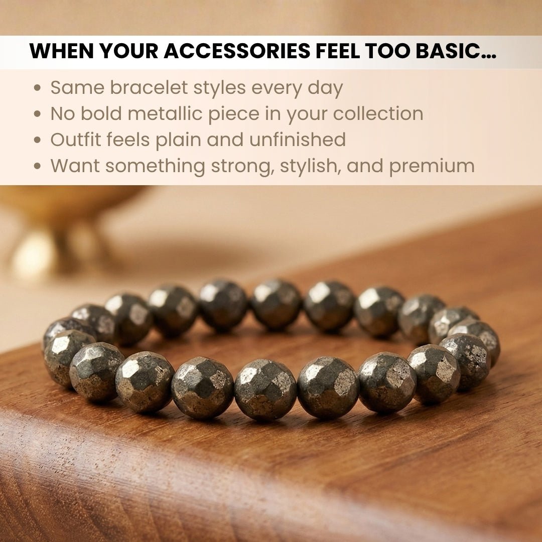 Pyrite Faceted Bracelet Attract Money & Wealth Fast (8mm Beads) - plusvalueindia