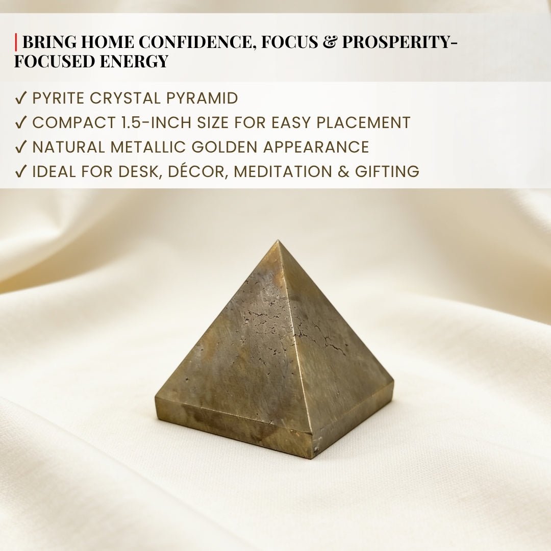 Pyrite Pyramid Money Magnet Stone for Career, Business Opportunities, Wealth Attraction (Size: 1inch to 1.5inch approx) - plusvalueindia