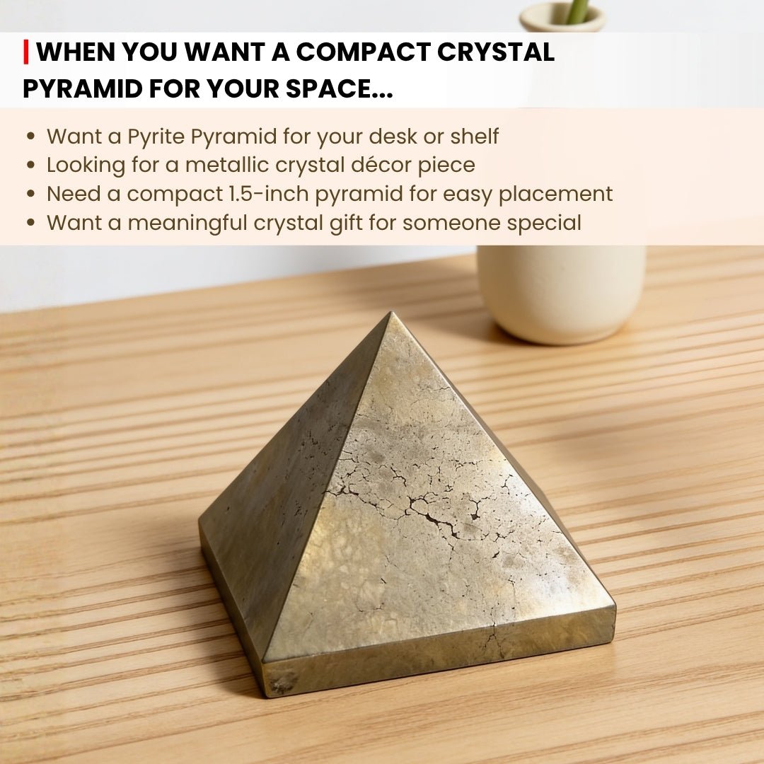 Pyrite Pyramid Money Magnet Stone for Career, Business Opportunities, Wealth Attraction (Size: 1inch to 1.5inch approx) - plusvalueindia