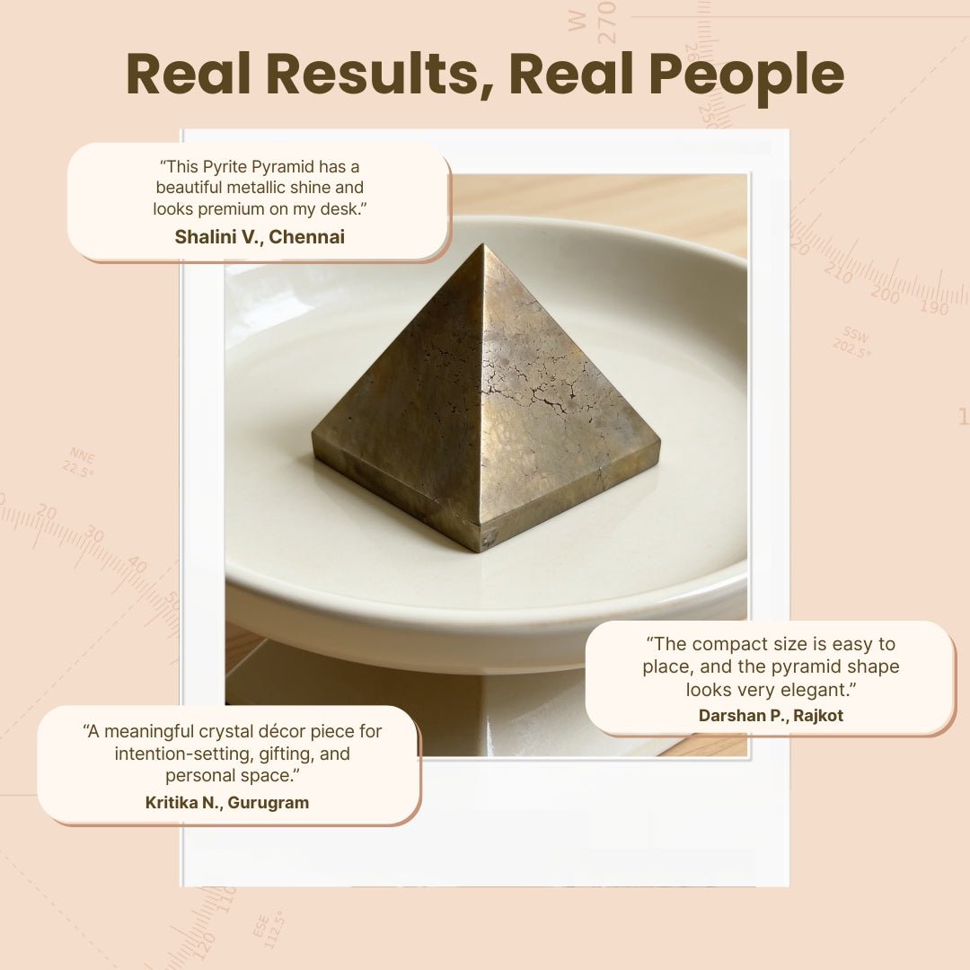Pyrite Pyramid Money Magnet Stone for Career, Business Opportunities, Wealth Attraction (Size: 1inch to 1.5inch approx) - plusvalueindia