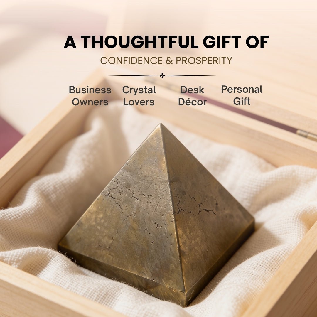 Pyrite Pyramid Money Magnet Stone for Career, Business Opportunities, Wealth Attraction (Size: 1inch to 1.5inch approx) - plusvalueindia