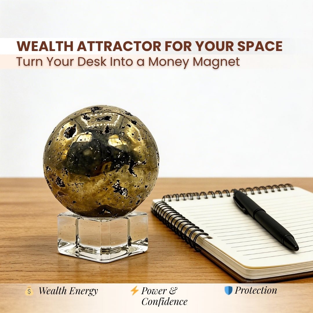Pyrite Stone Ball Sphere with Crystal Stand Money Magnet Stone for Career & Business Opportunities - plusvalueindia