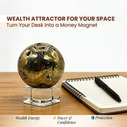 Pyrite Stone Ball Sphere with Crystal Stand Money Magnet Stone for Career & Business Opportunities - plusvalueindia