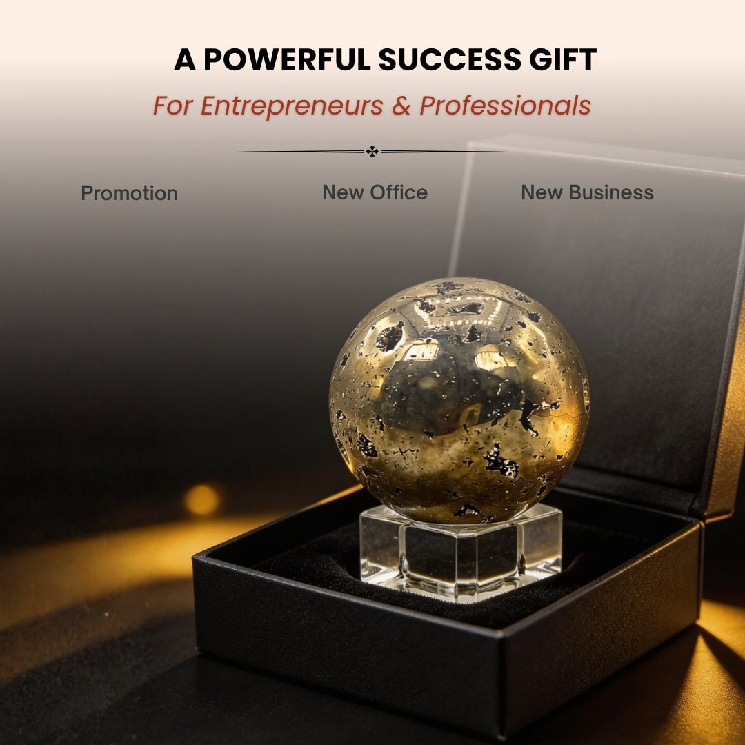 Pyrite Stone Ball Sphere with Crystal Stand Money Magnet Stone for Career & Business Opportunities - plusvalueindia