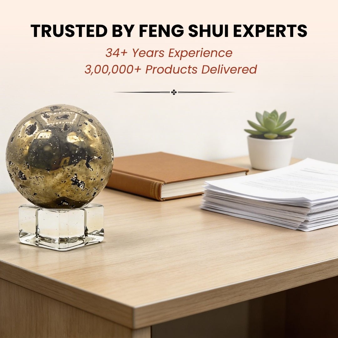 Pyrite Stone Ball Sphere with Crystal Stand Money Magnet Stone for Career & Business Opportunities - plusvalueindia