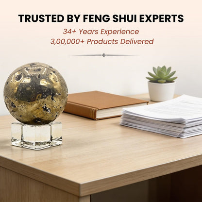 Pyrite Stone Ball Sphere with Crystal Stand Money Magnet Stone for Career & Business Opportunities - plusvalueindia