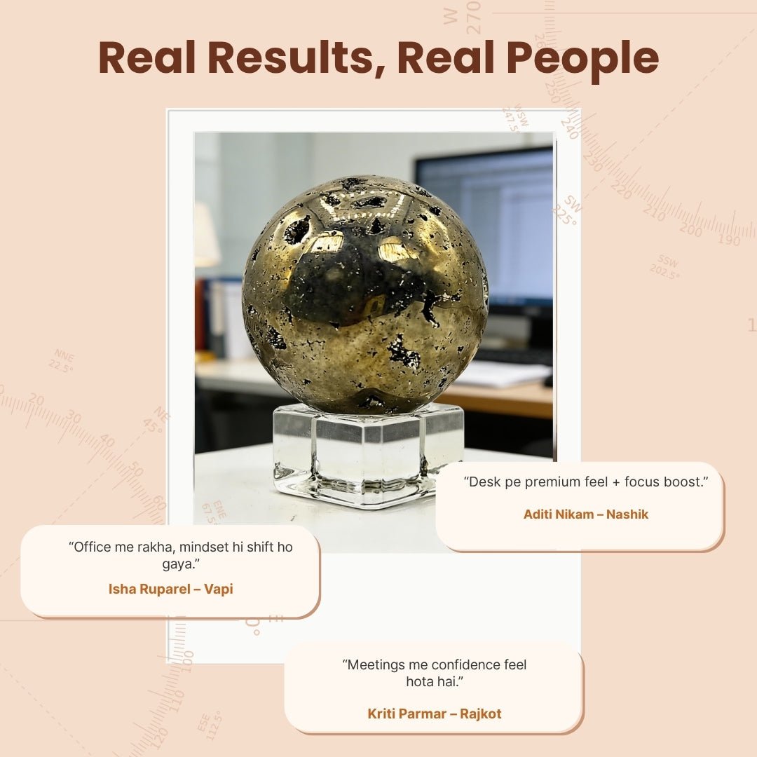 Pyrite Stone Ball Sphere with Crystal Stand Money Magnet Stone for Career & Business Opportunities - plusvalueindia