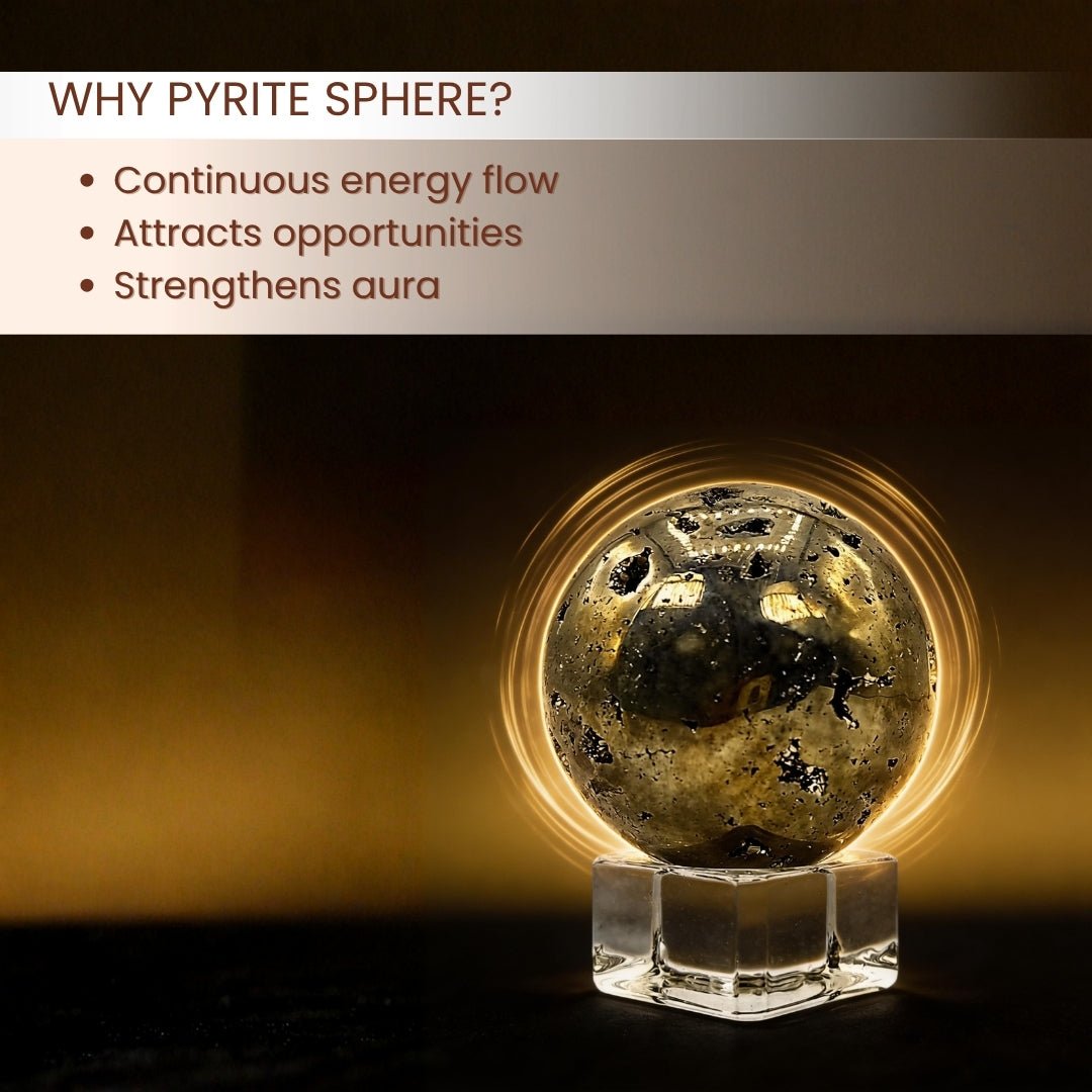 Pyrite Stone Ball Sphere with Crystal Stand Money Magnet Stone for Career & Business Opportunities - plusvalueindia
