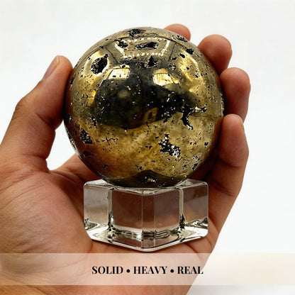 Pyrite Stone Ball Sphere with Crystal Stand Money Magnet Stone for Career & Business Opportunities - plusvalueindia