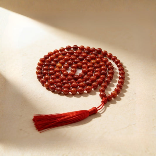 Natural Red Jasper 8 mm gemstone japa mala necklace with 108 beads and tassel