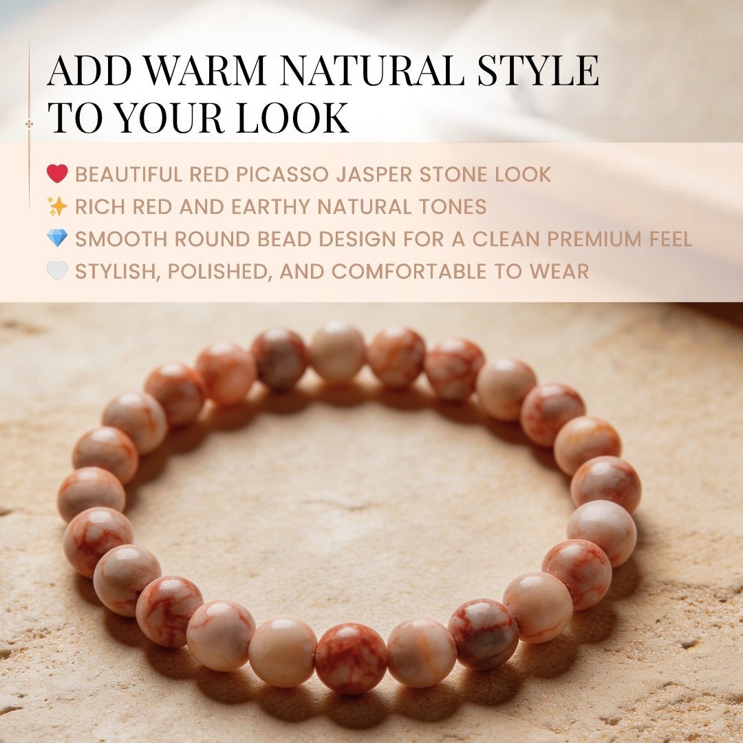 Red Picasso Jasper Bracelet for Men Women Boys and Girls - plusvalueindia