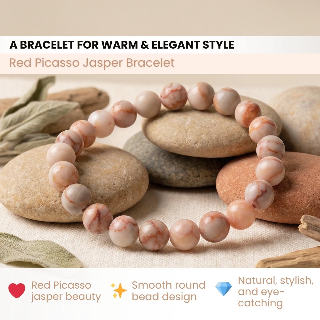 Red Picasso Jasper Bracelet for Men Women Boys and Girls - plusvalueindia