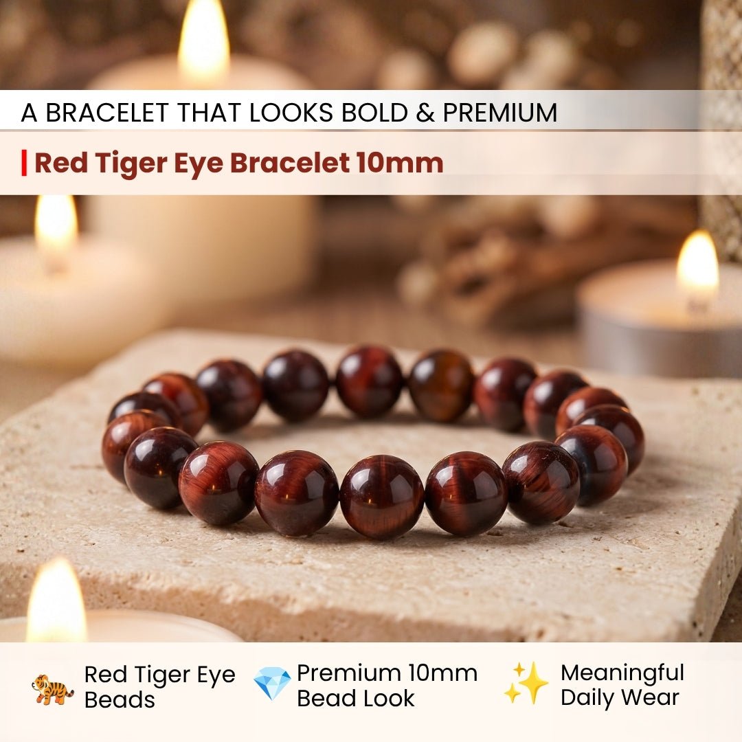Red Tiger Eye Bracelet for Grounding and Protection - plusvalueindia
