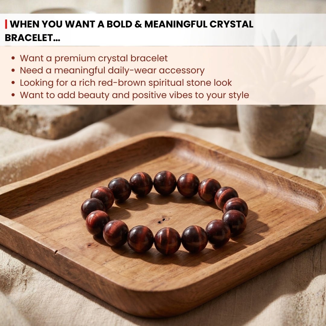 Red Tiger Eye Bracelet for Grounding and Protection - plusvalueindia