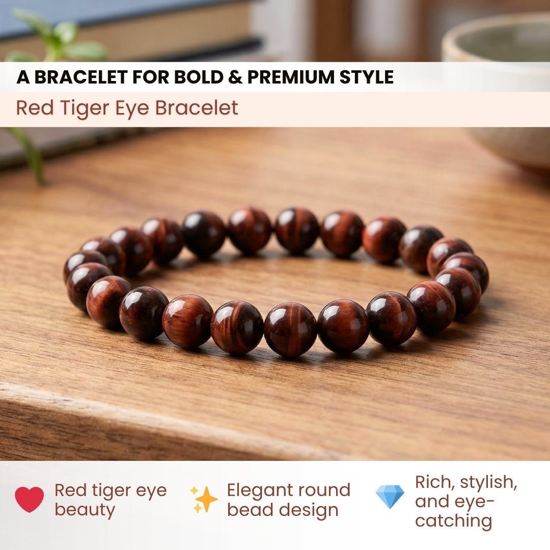 Red Tiger Eye Bracelet for Grounding and Protection - plusvalueindia