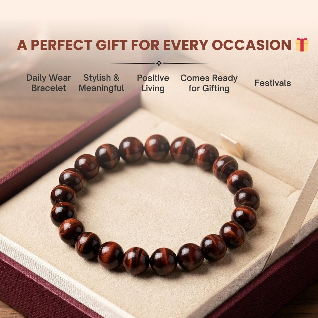 Red Tiger Eye Bracelet for Grounding and Protection - plusvalueindia