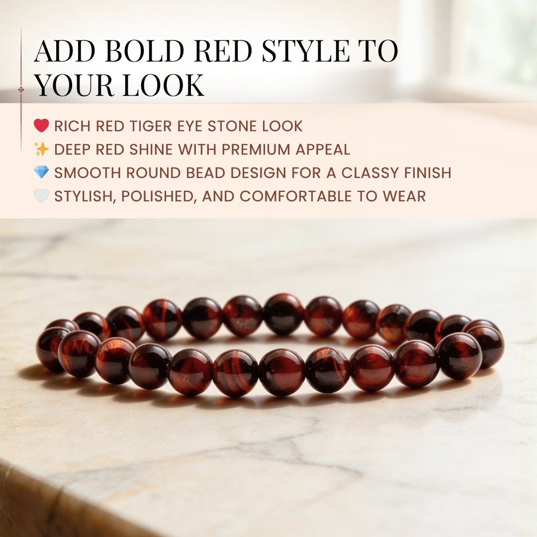 Red Tiger Eye Bracelet for Grounding and Protection - plusvalueindia