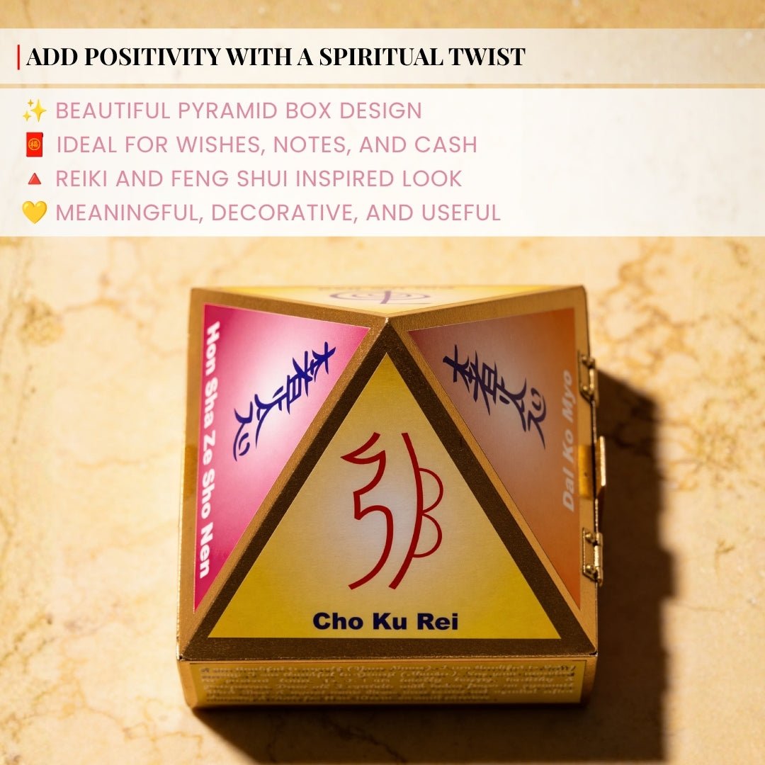 Reiki Symbol Wooden Wish Box Cash Box Pyramid - plusvalueindia