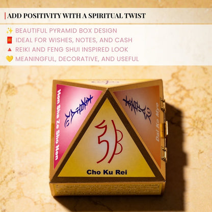 Reiki Symbol Wooden Wish Box Cash Box Pyramid - plusvalueindia