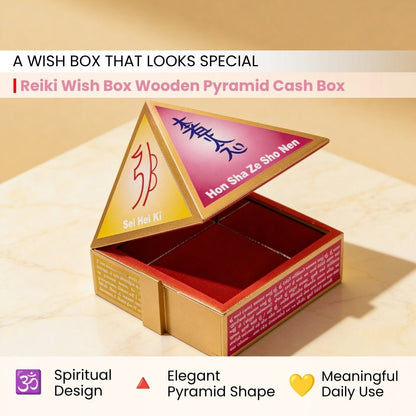 Reiki Symbol Wooden Wish Box Cash Box Pyramid - plusvalueindia