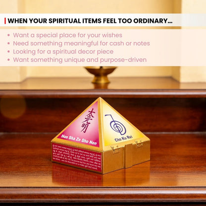 Reiki Symbol Wooden Wish Box Cash Box Pyramid - plusvalueindia