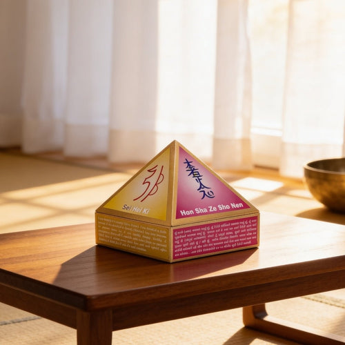 Reiki Symbol Wooden Wish Box Cash Box Pyramid - plusvalueindia