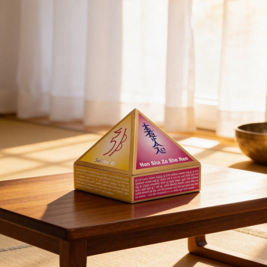 Reiki Symbol Wooden Wish Box Cash Box Pyramid - plusvalueindia