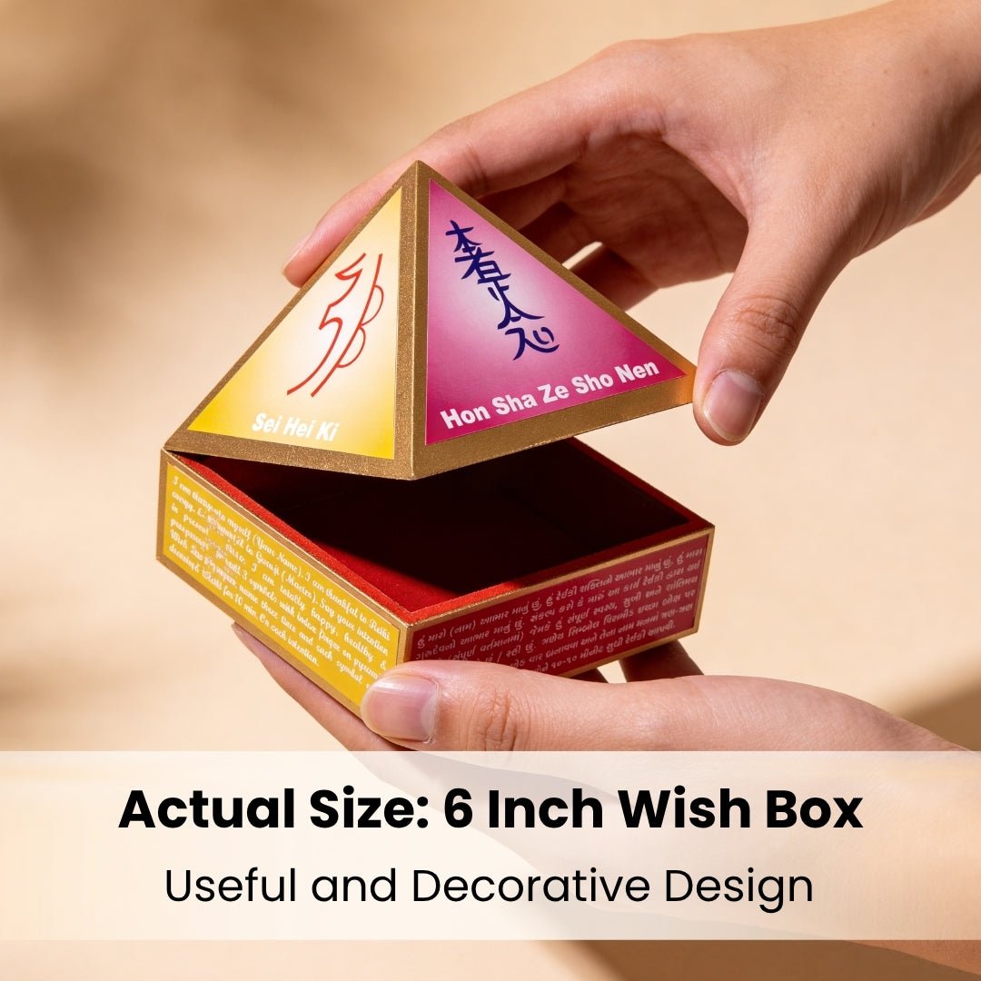 Reiki Symbol Wooden Wish Box Cash Box Pyramid - plusvalueindia