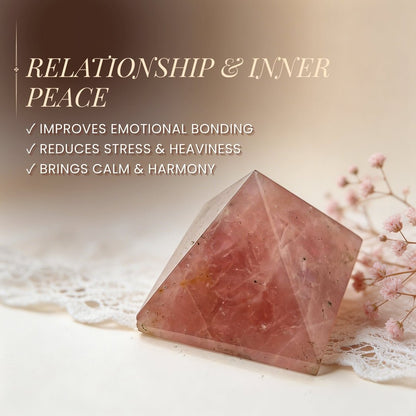 Relationship Pyramid - Natural Pink Rose Quartz Pyramid 2inch - plusvalueindia