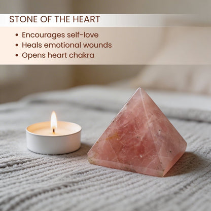 Relationship Pyramid - Natural Pink Rose Quartz Pyramid 2inch - plusvalueindia
