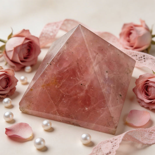 Relationship Pyramid - Natural Pink Rose Quartz Pyramid 2inch - plusvalueindia