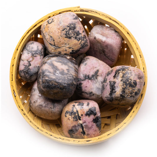 rhodonite tumble pebble stone 200gm basket