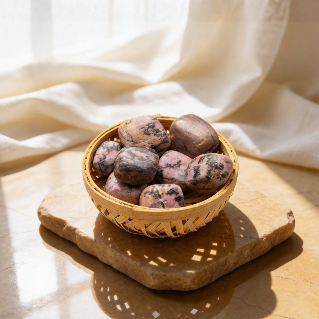 Rhodonite Tumbled Stone Pebbles - plusvalueindia
