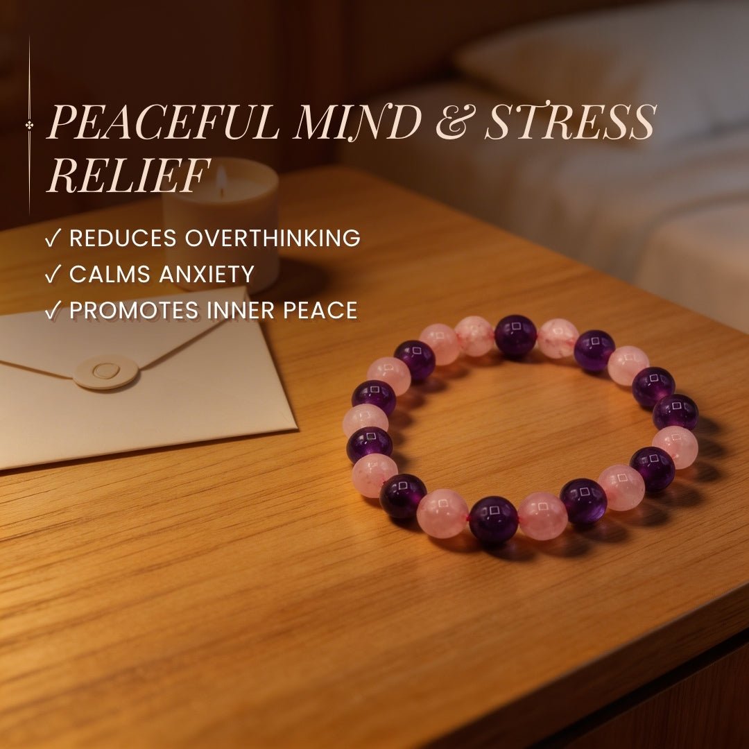 Rose Quartz and Amethyst Bracelet For Mind Healing And Love, Romance, Relationship - plusvalueindia