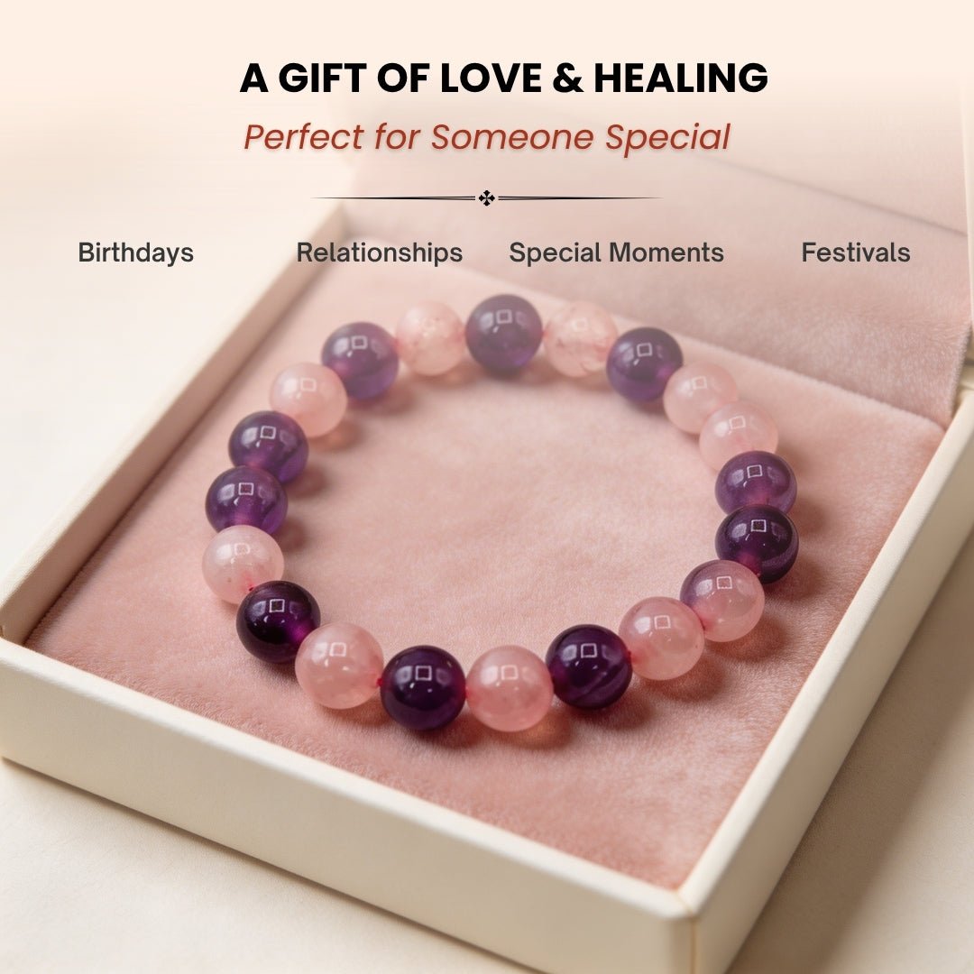 Rose Quartz and Amethyst Bracelet For Mind Healing And Love, Romance, Relationship - plusvalueindia