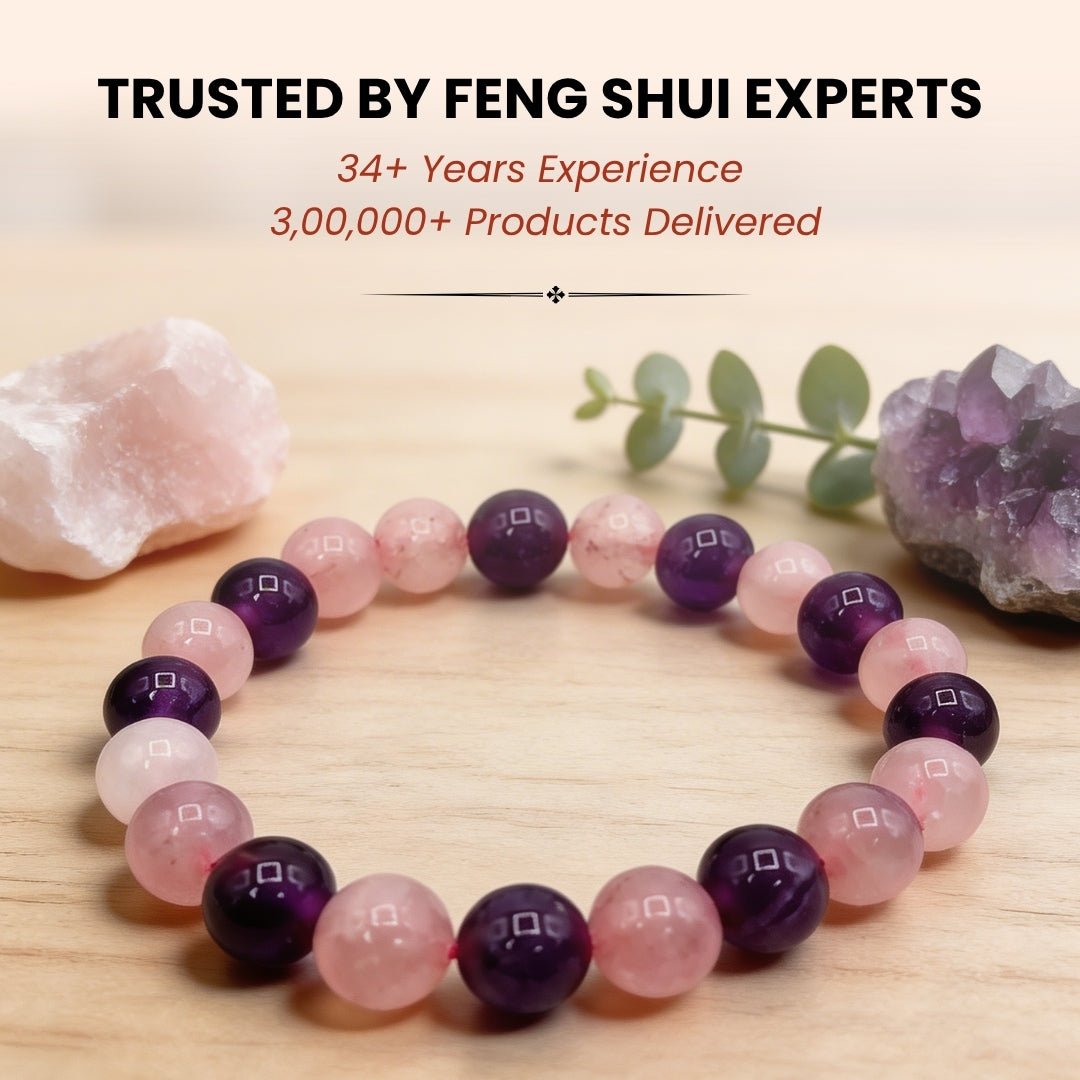 Rose Quartz and Amethyst Bracelet For Mind Healing And Love, Romance, Relationship - plusvalueindia