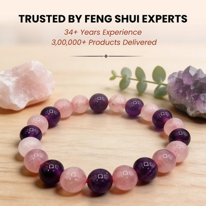Rose Quartz and Amethyst Bracelet For Mind Healing And Love, Romance, Relationship - plusvalueindia