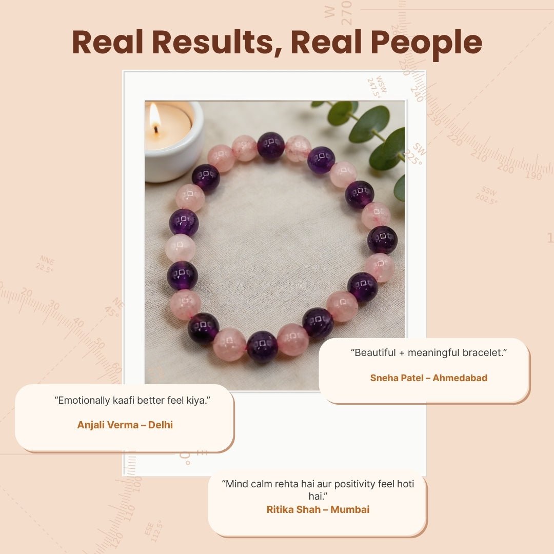 Rose Quartz and Amethyst Bracelet For Mind Healing And Love, Romance, Relationship - plusvalueindia