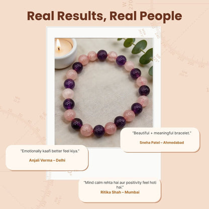 Rose Quartz and Amethyst Bracelet For Mind Healing And Love, Romance, Relationship - plusvalueindia