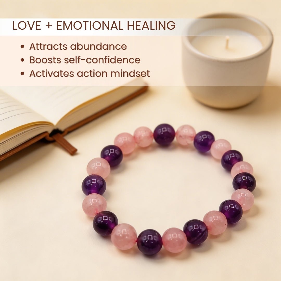 Rose Quartz and Amethyst Bracelet For Mind Healing And Love, Romance, Relationship - plusvalueindia