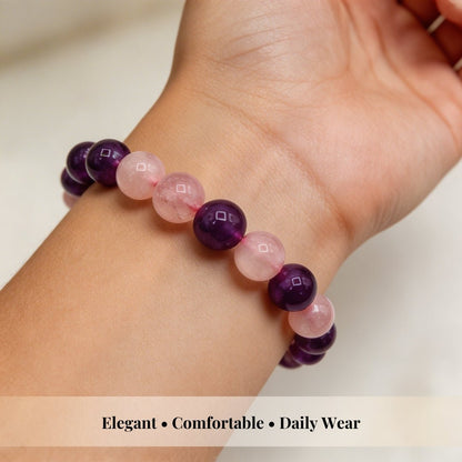Rose Quartz and Amethyst Bracelet For Mind Healing And Love, Romance, Relationship - plusvalueindia