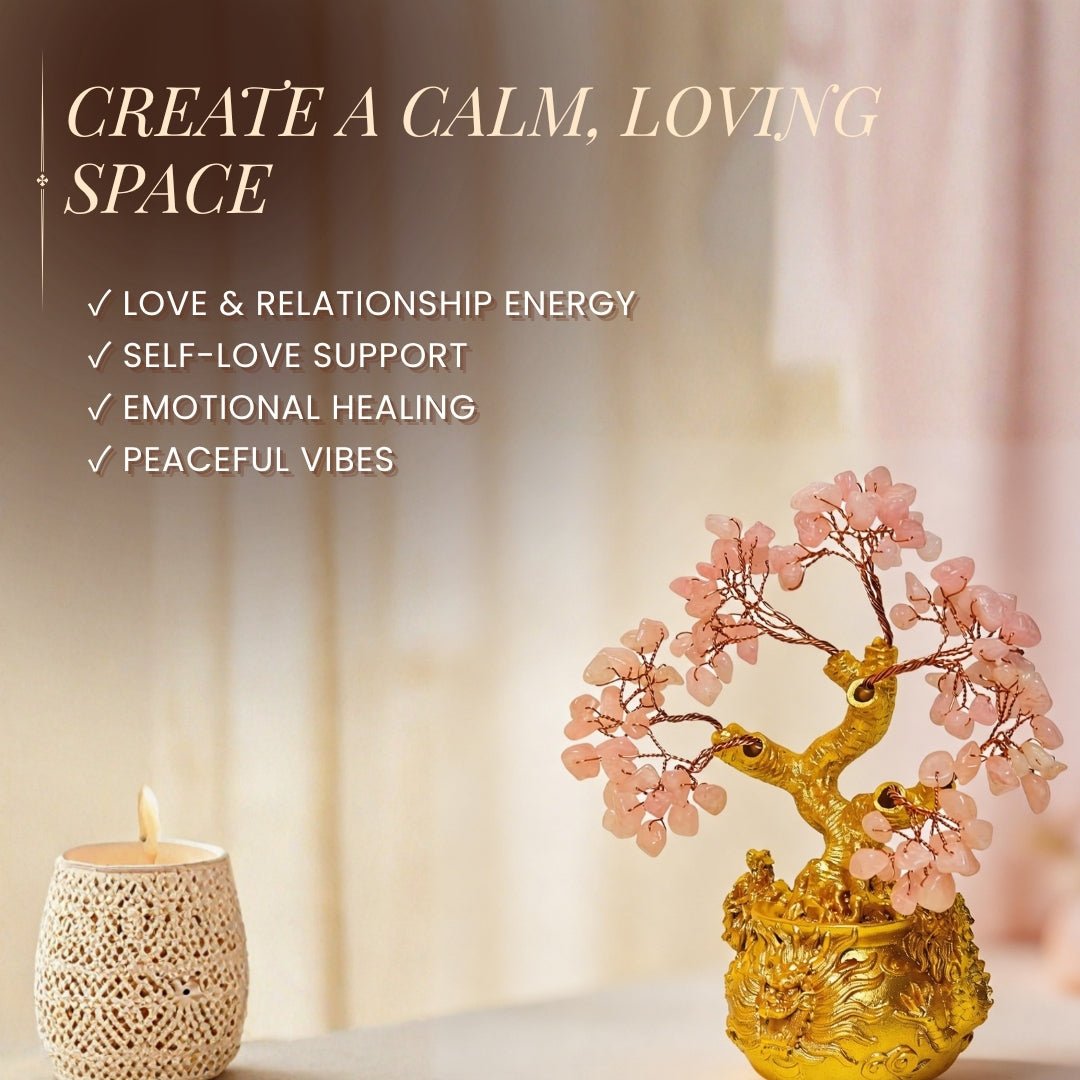 Rose Quartz Crystal Tree for Love & Self - Love Showpiece for Bedroom, & Vastu Gift - plusvalueindia