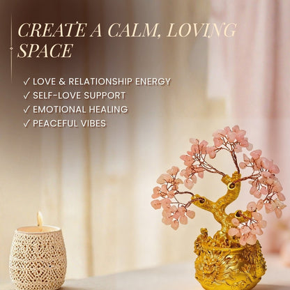 Rose Quartz Crystal Tree for Love & Self - Love Showpiece for Bedroom, & Vastu Gift - plusvalueindia