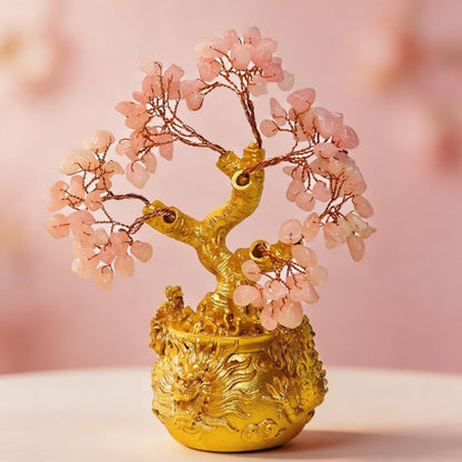 Rose Quartz Crystal Tree for Love & Self - Love Showpiece for Bedroom, & Vastu Gift - plusvalueindia
