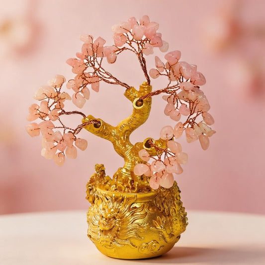 Rose Quartz Crystal Tree for Love & Self - Love Showpiece for Bedroom, & Vastu Gift - plusvalueindia