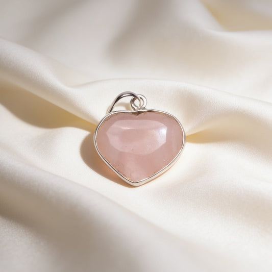 rose quartz heart shape pendant with silver cap