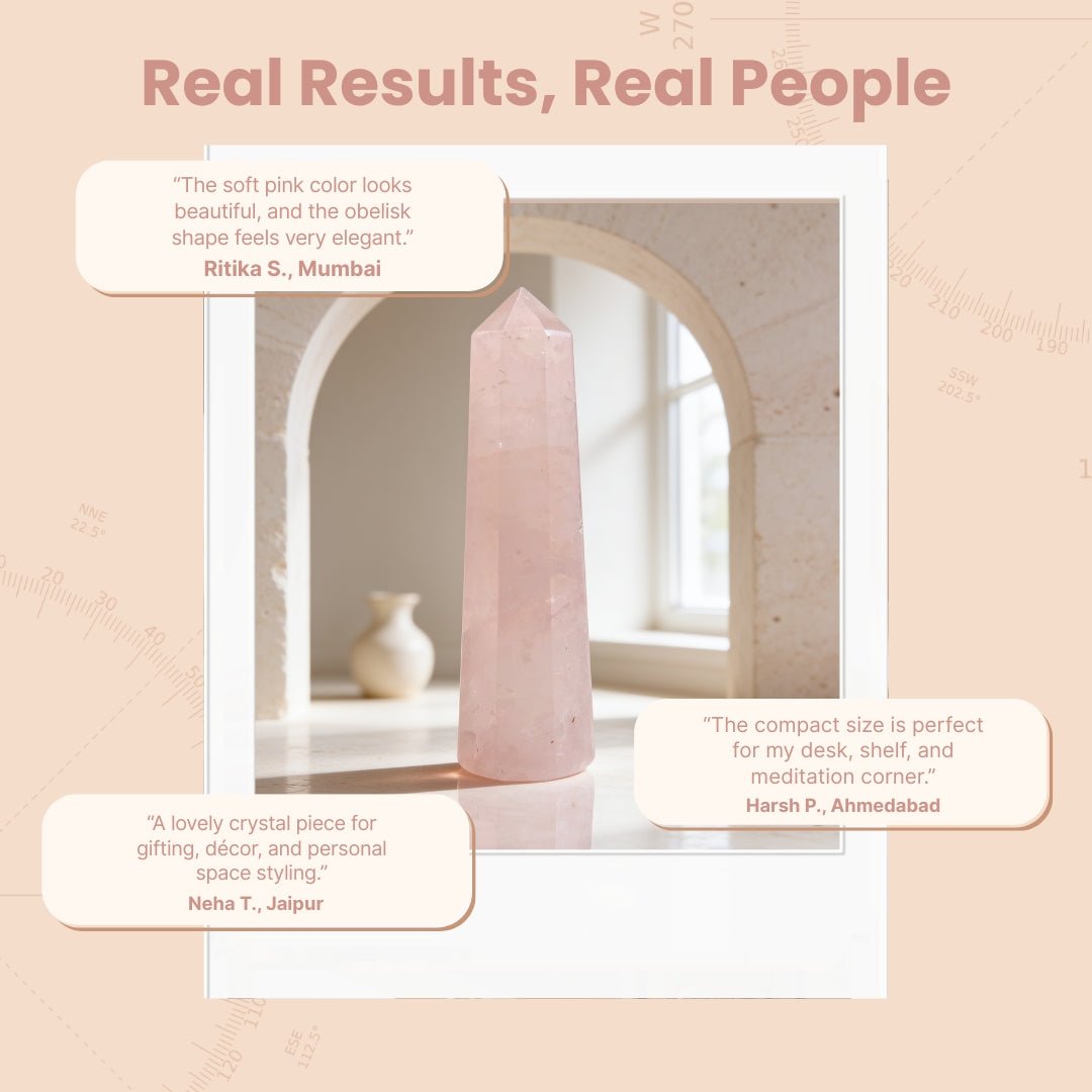 close-up of the rose quartz wand point and smooth surface